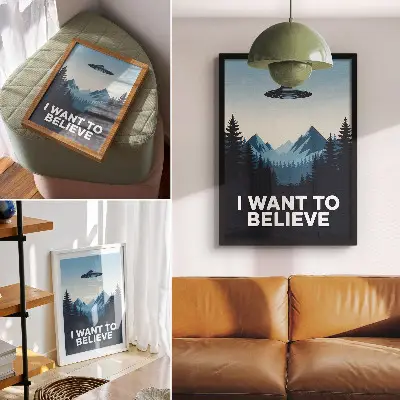 Kunstdruck auf Leinwand UFO über Waldbergen im modernen Stil