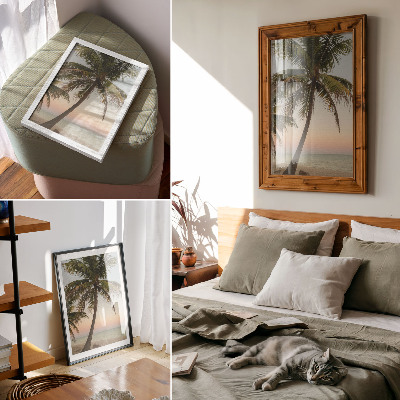 Wandposter Palmen, Meer, pastellfarbener Sonnenuntergang, exotisch