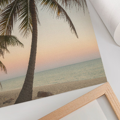 Wandposter Palmen, Meer, pastellfarbener Sonnenuntergang, exotisch