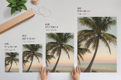 Wandposter Palmen, Meer, pastellfarbener Sonnenuntergang, exotisch