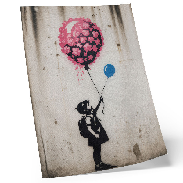 Poster Kind mit Luftballons vor rauem Hintergrund