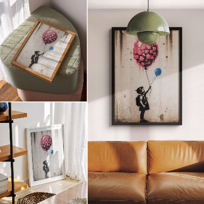 Poster Kind mit Luftballons vor rauem Hintergrund