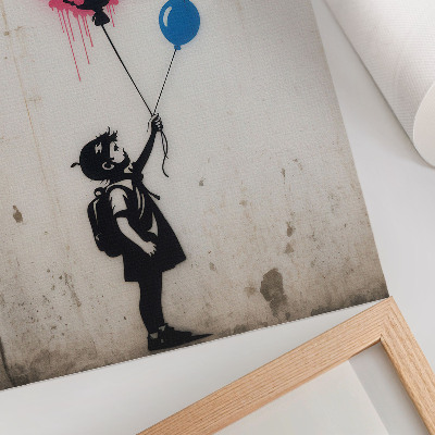 Poster Kind mit Luftballons vor rauem Hintergrund