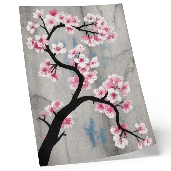 Leinwand-Kunstdruck mit zarten Blüten auf grauem Hintergrund