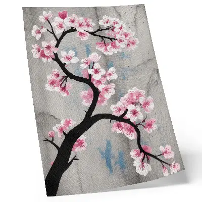 Leinwand-Kunstdruck mit zarten Blüten auf grauem Hintergrund