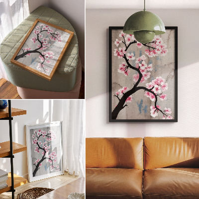 Kunstdruck leinwand Zarte Blüten auf grauem Hintergrund