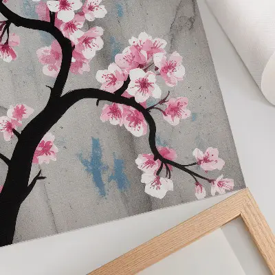 Leinwand-Kunstdruck mit zarten Blüten auf grauem Hintergrund