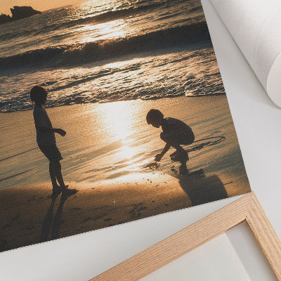 Kunstdruck leinwand Kinder am Strand bei Sonnenuntergang