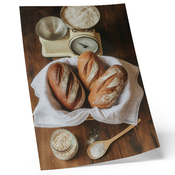 Kunstdruck leinwand Brotkorbwaage Mehl Holzoberfläche
