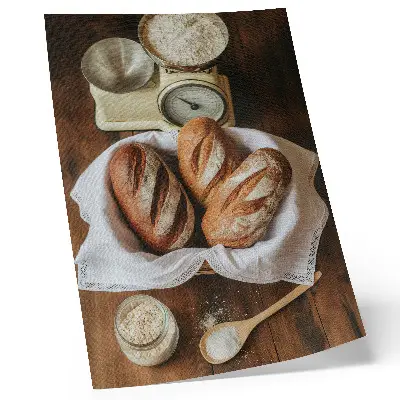 Kunstdruck auf Leinwand Brotkorbwaage auf einer Holzoberfläche