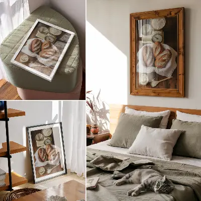 Kunstdruck auf Leinwand Brotkorbwaage auf einer Holzoberfläche