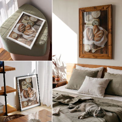 Kunstdruck leinwand Brotkorbwaage Mehl Holzoberfläche