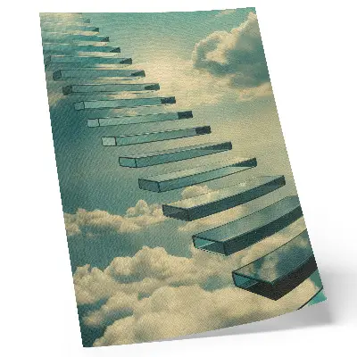 Wandposter Glastreppe in den Wolken unter türkisfarbenem Himmel