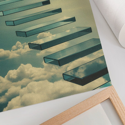 Wandposter Glastreppe in den Wolken, türkisfarbener Himmel