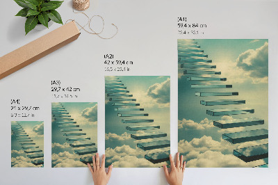 Wandposter Glastreppe in den Wolken, türkisfarbener Himmel