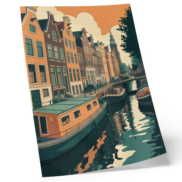 Poster Mietshäuser spiegeln sich im Kanal