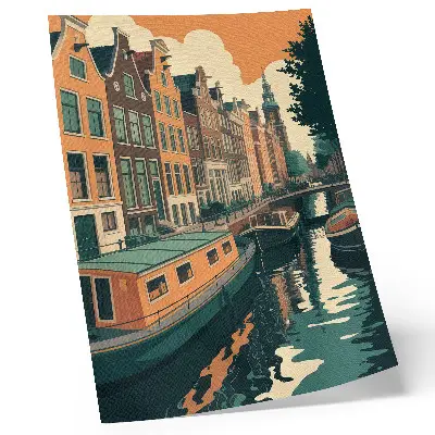Poster Mietshäuser spiegeln sich im Kanal