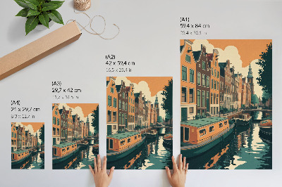 Poster Mietshäuser über dem Kanal spiegeln sich im Wasser