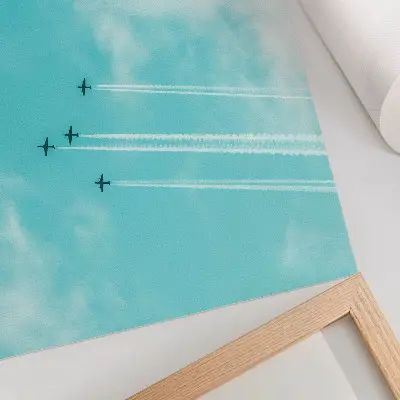 Leinwand-Kunstdruck mit Motiv von Flugzeugen am Himmel in einem modernen dynamischen System