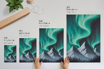 Wandposter Die Nordlichter über den Bergen in einer magischen Nacht