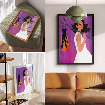 Kunstdruck auf Leinwand Harmonie der Farben mit einer Figur in Bewegung und einer außergewöhnlichen Aura