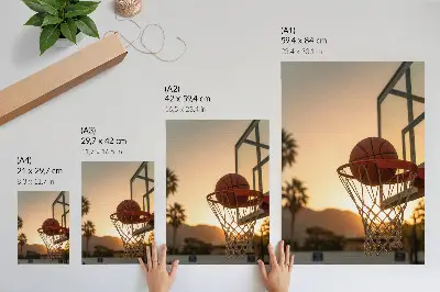Poster energetischer Sonnenuntergang mit Basketball
