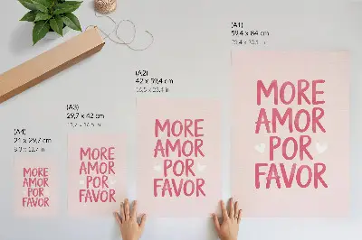 Wandposter mit fröhlichem Text und roten Herzbuchstaben