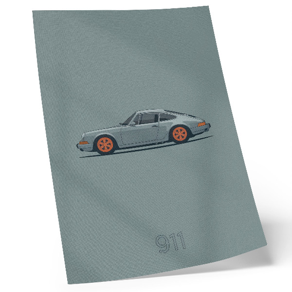 Kunstdruck leinwand Klassisches Auto mit orangefarbenen Felgen und grauem Hintergrund