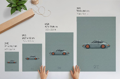 Kunstdruck leinwand Klassisches Auto mit orangefarbenen Felgen und grauem Hintergrund