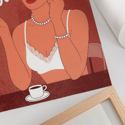 Wandposter Elegantes rot-weißes Porträt einer humorvollen Frau