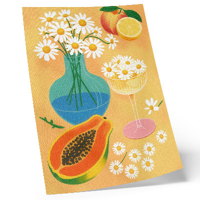 Poster Saftige Früchte, bunte Gänseblümchen, illustrativer Stil