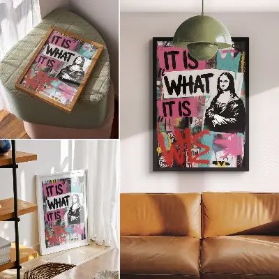 Leinwand-Kunstdruck dynamischer Graffiti-Klassiker mit ikonischem Textkontrast