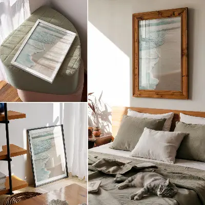 Kunstdruck auf Leinwand sanfte Wellen am Sandstrand für eine ruhige Atmosphäre