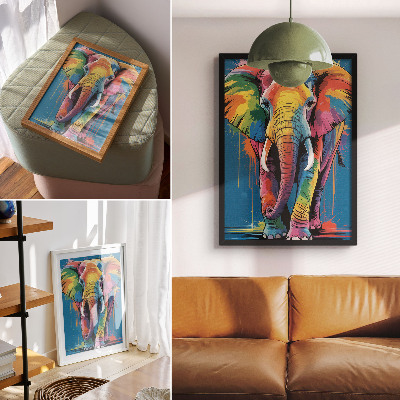 Wandposter Farbenfroher Elefant, kontrastierende Farben, intensive Farben