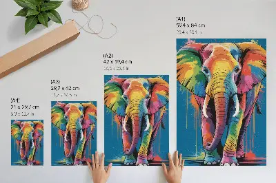 Wandposter farbenfroher Elefant in kontrastreichen und intensiven Farben