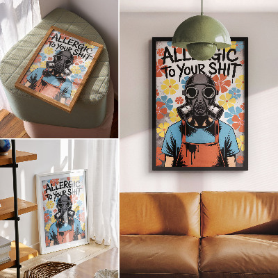 Poster Comicfigur mit Maske und bunten Blumen