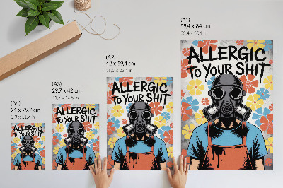 Poster Comicfigur mit Maske und bunten Blumen