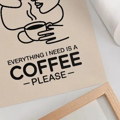 Leinwand-Kunstdruck mit minimalistischen Gesichtskonturen und einer Tasse Kaffee