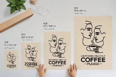 Leinwand-Kunstdruck mit minimalistischen Gesichtskonturen und einer Tasse Kaffee