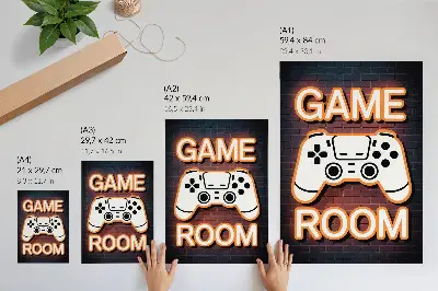 Wandposter Neon-Controller-Design auf schwarzem Hintergrund