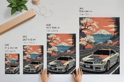Sportwagen in den Bergen dynamische Szene als Poster