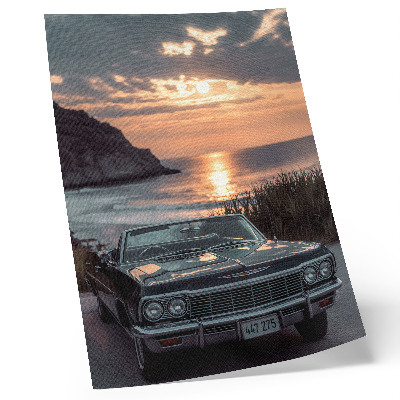 Wandposter Retro-Auto, Sonnenuntergang, Meer, nostalgisch
