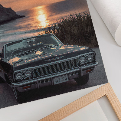 Wandposter Retro-Auto, Sonnenuntergang, Meer, nostalgisch