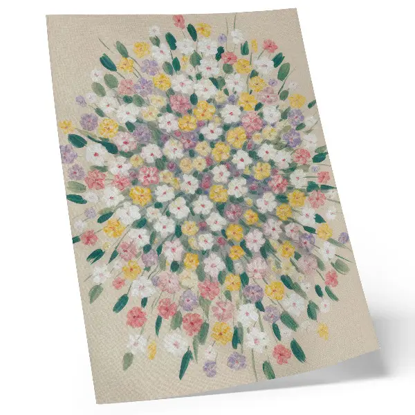 Poster mit bunten Blumen und pastellfarbenen Blättern für eine frische Optik