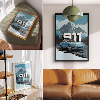 Kunstdruck leinwand Klassisches Auto, Bergkulisse, große Schrift