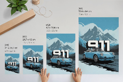 Kunstdruck leinwand Klassisches Auto, Bergkulisse, große Schrift