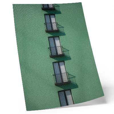 Wandposter Grüne Fassade, Fenster, Balkone, Schatten, modern