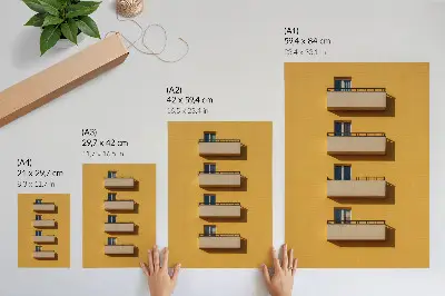 Poster gelbe Fassade mit vier Balkonen in minimalistischer Komposition