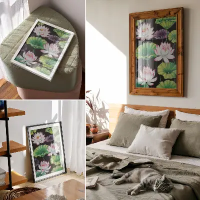 Wandposter die Schönheit der Natur mit Blumen und grünen Blättern