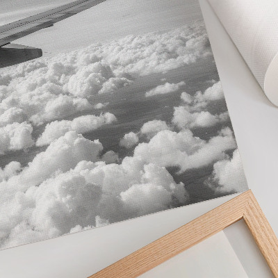 Kunstdruck leinwand Flugzeugflügel über den Wolken, Schwarz-Weiß-Stil